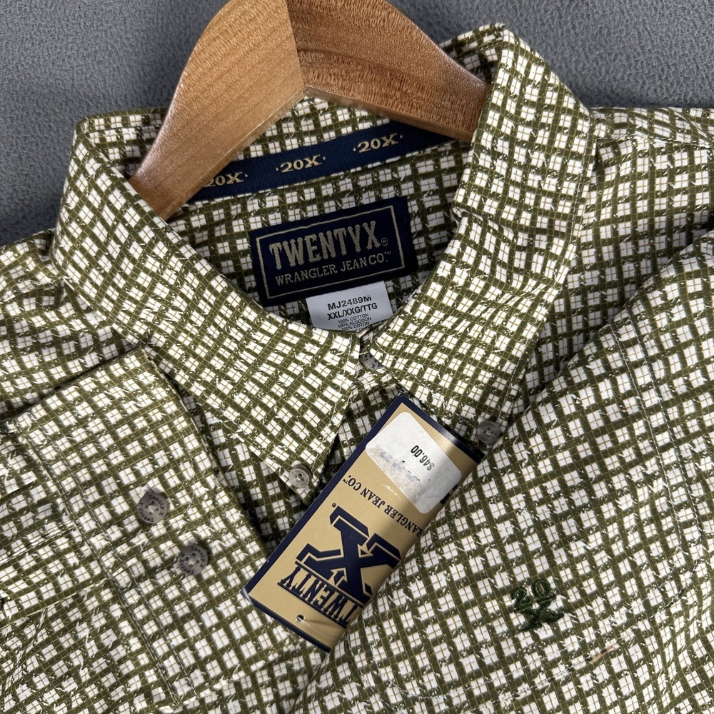Wrangler Twenty X Shirt Mens 2XL Green Beige Western Cowboy Workwear New